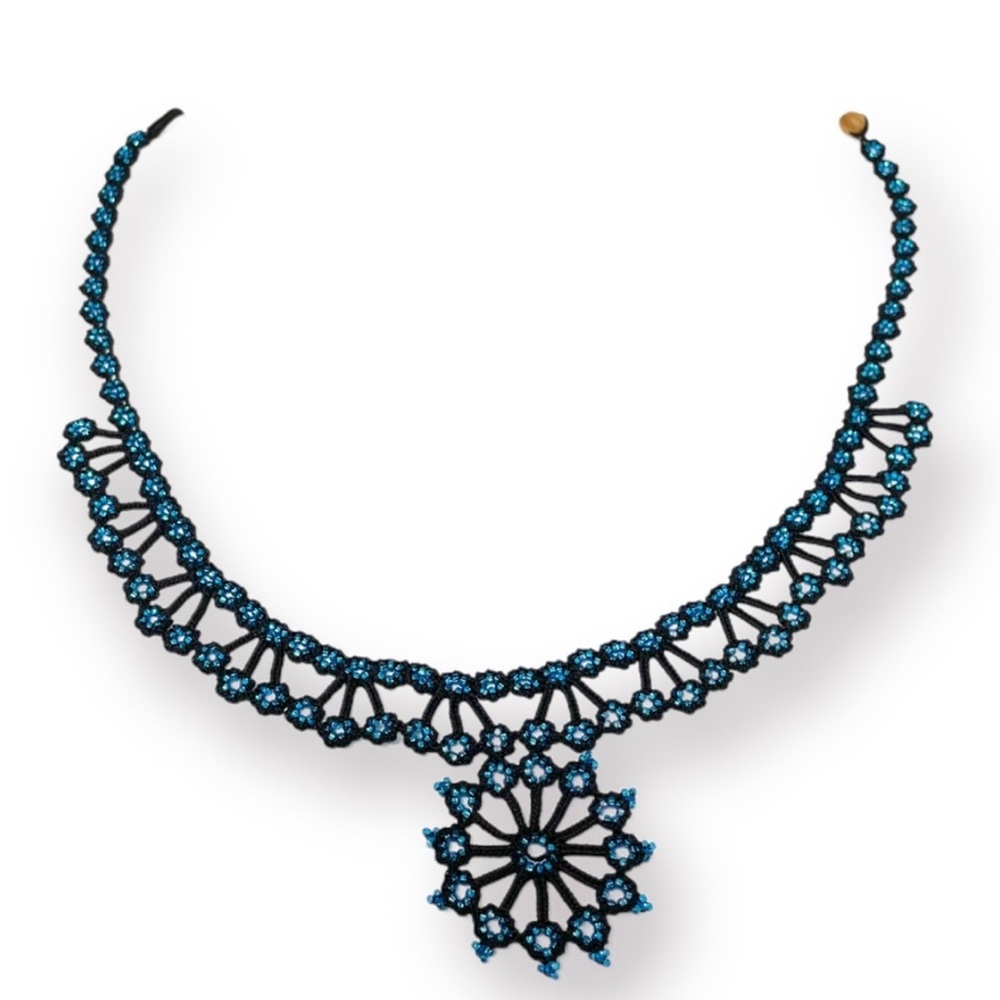 Handcrafted Needlework Glass Beaded Elegant Statement/Collar Necklace - Picture 4 of 4
